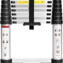 BOCOM 12.5 FT Aluminum Telescoping Ladder, Lightweight Multi-Purpose Collapsible Extension with 2 Triangle Stabilizers, Heavy Duty 330 lbs Max Capacity, Ideal for Home, RV, and Outdoor Work Silver