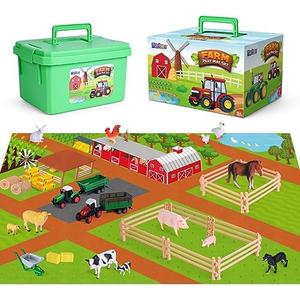 Farm Toy Set and Kids Activity Play Mat with Tractors, Animals, and Large Playmat Farm, Interactive Early Learning Toys for Toddler Boys and Girls - Great Gift for Birthday and Christmas