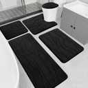 YIHOUSE Memory Foam Black Bathroom Rug Sets 4 Piece, Ultra Absorbent Bath Mat for Bathroom - Non-Slip Machine Washable & Dry Quickly, 4 Piece Bathroom Mat Set, Black, 1'8" x 3'10"