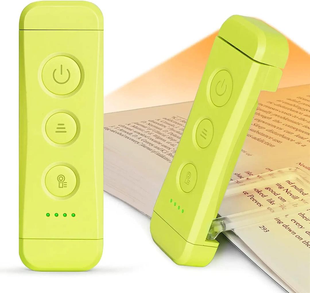 Glocusent USB Rechargeable Book Light for Reading in Bed, Portable Clip-on LED Reading Light, 3 Amber Colors & 5 Brightness Dimmable, Compact & Long Lasting, Perfect for Book Lovers, Kids (Green)