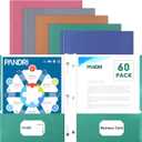 Two Pocket Folders, PANDRI 60 Pack Two Pocket Folders with Prongs, 2 Pocket 3 Prong Folders Designed for Office and Classroom, Letter Size, Assorted 5 Colors