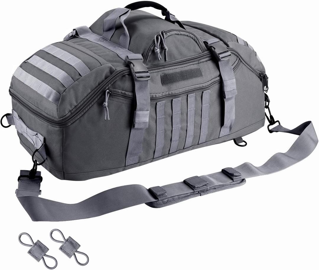Hannibal Tactical 65L Large Duffle Bag, 3-in-1 Tactical Backpack MOLLE Pack for Sports, Gym, Outdoor, Grey