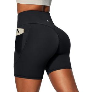Heathyoga Biker Shorts Women Tummy Control 6" Butt Lifting Workout Shorts with Pockets Compression Yoga Shorts Spandex Gym Black X-Large