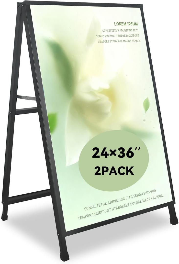 A Frame Sign 24x36 Inches Portable Sandwich Board Sign Outdoor Sign Holder Double Sided Display Easy Poster Change Perfect for Restaurants Malls Supermarkets Trade Shows (Frame only),2PACK