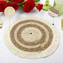fanquare Boho Round Woven Placemats Set of 4, Rustic Tassels Grass Tablemats, Farmhouse Braided Place Mats Dcor for Kitchen Dining Table, Brown and Beige