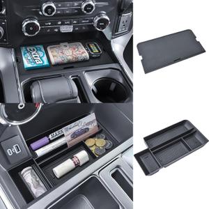 RUNROAD Center Console Tray for 2021-2025 Ford F150 / 2022-24 Lightning XLT | Armrest Storage Tray, F 150 Lightning XLT Accessories, Middle Console Pocket Lid, Hidden Dividers, Insert Phone Holder, 2PCS