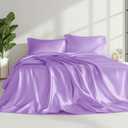 Love's Cabin Full Size Satin Sheet Set - 4 Piece Lavender, Silky Satin, Deep Pocket, Luxury Silk Feel, Full Bedding Set (1 Flat, 1 Fitted, 2 Pillow Cases)