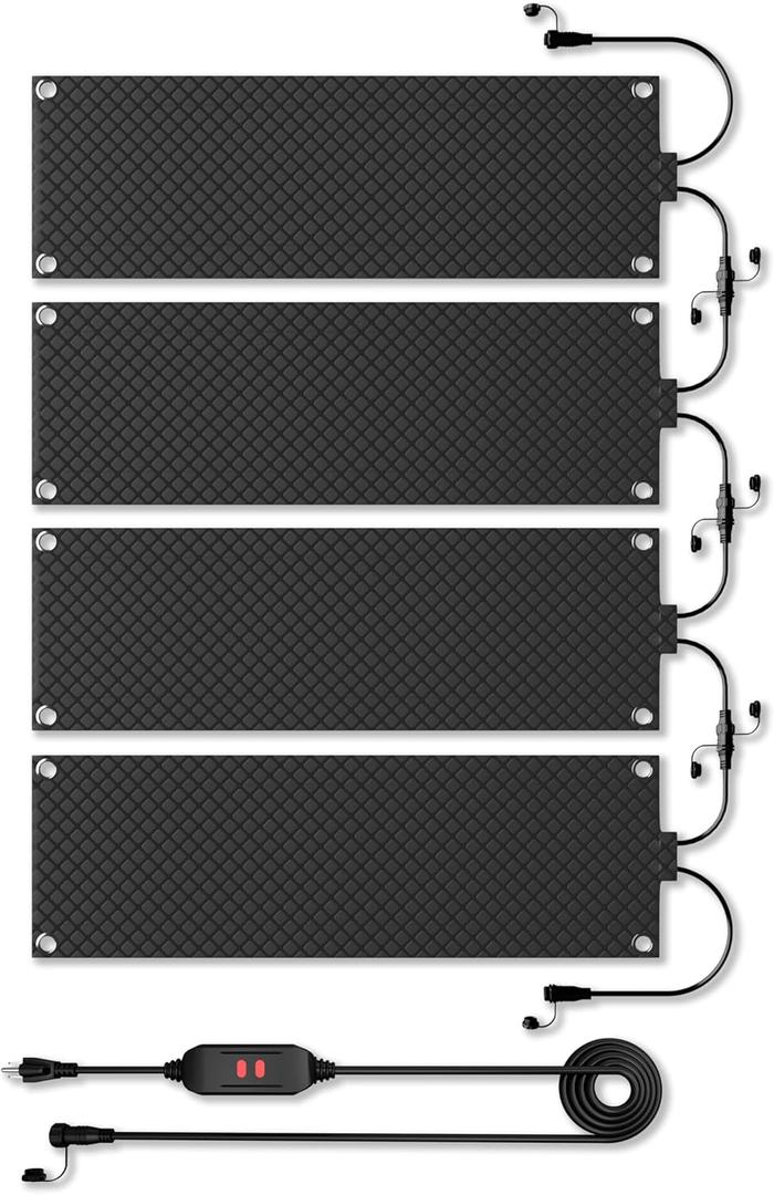 Heated Snow Melting Mat for Stairs, 4 Pack 10" x 30" Heated Outdoor Mat Graphene 2.0 Snow and Ice Melting Mat, Connectable for Outdoor Steps, Walkway, Decks