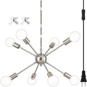SineRise Plug-in Sputnik Chandeliers Brushed Nickel, 8 Lights Modern Sputnik Lighting Fixture with Adjustable Height for Dining Room, Living Room, Kitchen, Bedroom and Hallway
