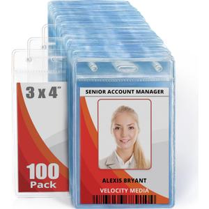 Mifflin-USA Plastic Vertical Card Holder (3x4 Inch, Clear, Bulk 100 Pack) Quick Load No Zipper Name ID Badge