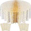 VitalCozy Round Dot Tablecloth 84 Inch Plastic Table Cover Polka Dot Confetti Tablecloths for Easter 2026 Graduation Prom Wedding Birthday Spring Party Supplies(White and Gold,12 Pcs)