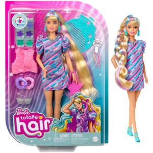 Barbie Totally Hair Doll, Star-Themed with 8.5-inch Fantasy Hair & 15 Styling Accessories (8 with Color-Change Feature)