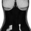 Sexy Women's Lingerie PVC Leather Mesh Bra Wetlook Halter Neck One Piece Clubwear Teddy Bodysuit (3X-Large)