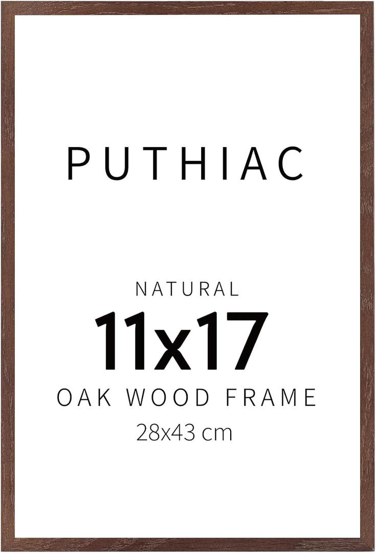 puthiac 11x17 Solid Oak Wood Picture Frame, Fits 8x12 with Mat or 11x17 Without Mat, Wall Display Only, Vertical or Horizontal, Plexi Front, 1 Pack, Walnut