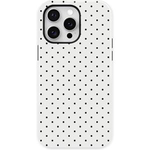 Trendy Cute Hybrid 2 Layer White Polka Dot Phone Case for iPhone 14 Pro,White