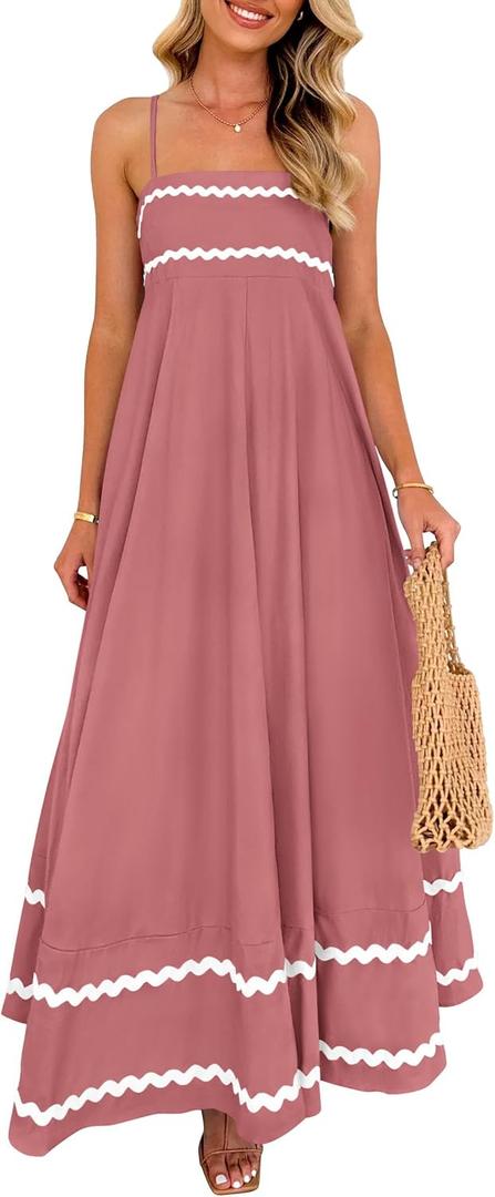 PRETTYGARDEN Women's 2026 Summer Flowy Maxi Dress Casual Sleeveless Spaghetti Strap Ruffle Beach Long Dresses