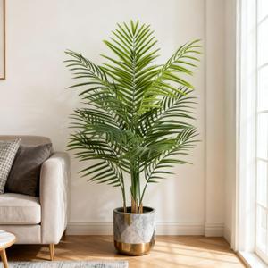4ft Artificial Palm Tree Indoor, Large Fake Tropical Areca Palm with 13 Trunks, Tall Faux Floor Plants for Indoor Living Rooms Offices Bedroom Home Decor