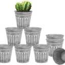 vensovo 3 Inch Metal Rustic Flower Pots - 9 Pcs Small Galvanized Planters with Drainage Hole and Rubber Plug, Rustproof Tin Bucket Plant Pot Indoor Farmhouse Vintage Style for Decor, Silver