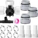 DoubleFill 3 Way Swimming Pool Diverter Valve Hose Adapter with Hose Clamps Replacement Slip Valve Filter Hose Conversion Kit with Seal Ring for 1 1/4'' or 1 1/2'' Filter Ports (White,Hose Adapter)