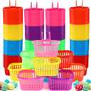 FillTouch 100 Pcs Easter Baskets Bulk Colorful Plastic Egg Baskets with Handle 6.7" x 5.11" x 3.5" Easter Buckets for Party Favors Egg Hunts Supplies Decorations, 7 Colors