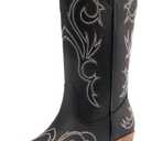 DREAM PAIRS Women's Cowboy Boots Mid Calf Cowgirl Boots Square Toe Chunky Heel Embroidery Stitched Western Boots, Size 7.5