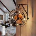 21" Wall Mount Fan with Remote and Light, 6-Speed, Plug-in Farmhouse Quite Wall Mounted Fan Indoor for Bedroom Patios Corner Garage Workshop Warehouse, 360Adjustable Tilt