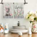 Artoid Mode Buffalo Plaid Bunny Rabbit Flowers Hello Spring Easter Kitchen Towels Dish Towels, 18x26 Inch Seasonal Decoration Hand Towels Set of 2