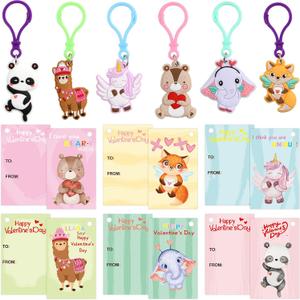 ceiba tree 30 Pack Valentines Day Gifts for Kids Cards with Animal Key Chains Classroom School Classmates Keychains Valentine's Class Gifts Exchange Goodie Bag Stuffers Party Favors