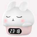 Cute Bunny RGB Rechargeable Night Light, Soft Silicone Lampshade, Adjustable Brightness LED Clock, Date, Alarm, Thermometer, Timer, Tap Control, Bedroom Lamp, Gift for Girl and Kid (Pink Bunny)