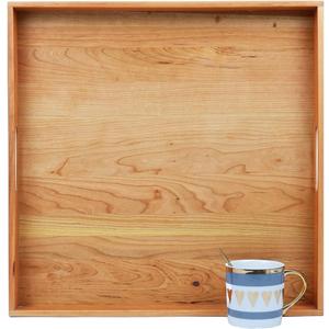 19 x 19 Inches Large Square Cherry Wood Ottoman Tray with Handles, Serve Tea, Coffee Classic Wooden Decorative Serving Tray