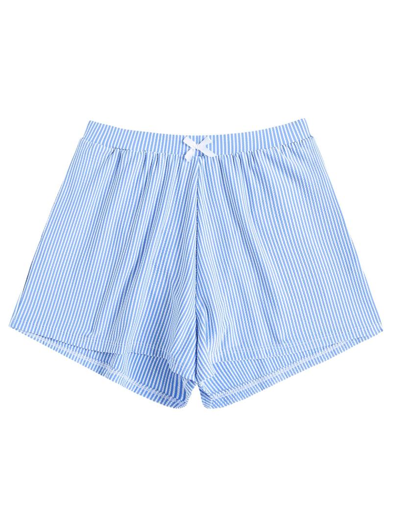 ZAFUL Women's Swim Shorts High Waisted Bow Gingham Floral Print Boyshorts Bathing Suit Swimsuit Bottoms Board Shorts (4-Stripe Sky Blue, S)