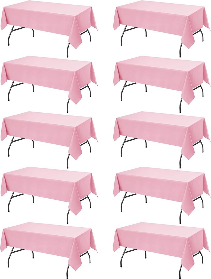 10-Pack Pink Tablecloths for Rectangle Tables, 60 x 102 Inches, Stain-Resistant Polyester Fabric for 6 Foot Tables - Washable Table Covers for Weddings, Banquets, Birthday Parties, Events
