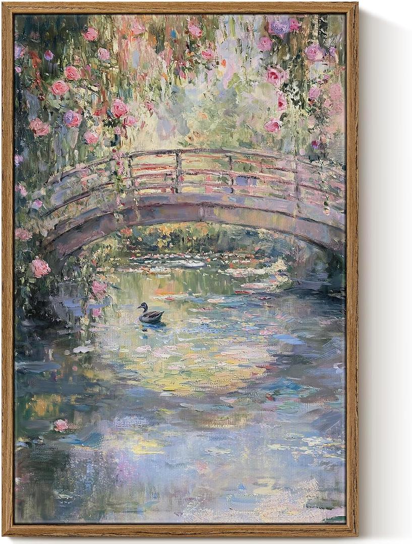 Large Landscape Wall Art, Monet Floral Framed Vintage Painting, 16×24 Inch