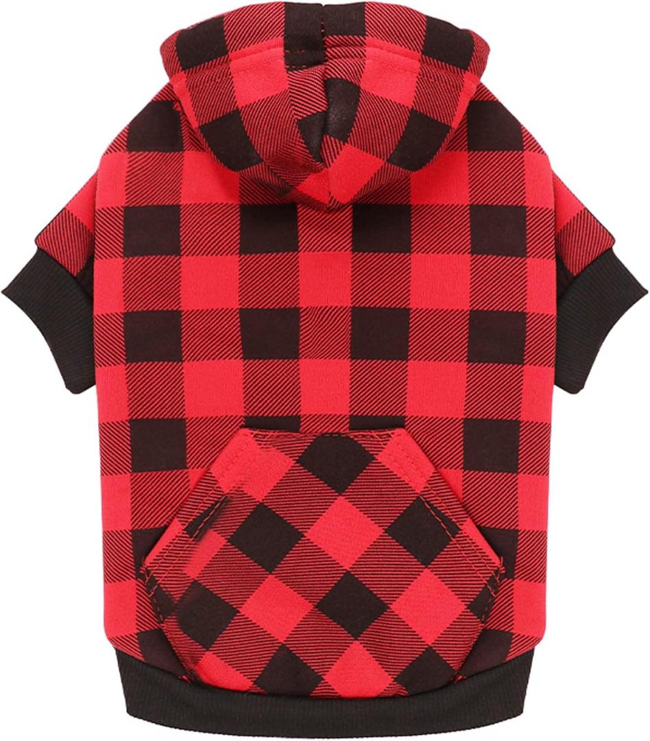 Dog Hoodie Sweater Red Buffalo Plaid Pet Clothes Warm and Soft Breathable Cozy Large Pet Sweater Dog Hoodies for Large Dogs with Pocket (L)