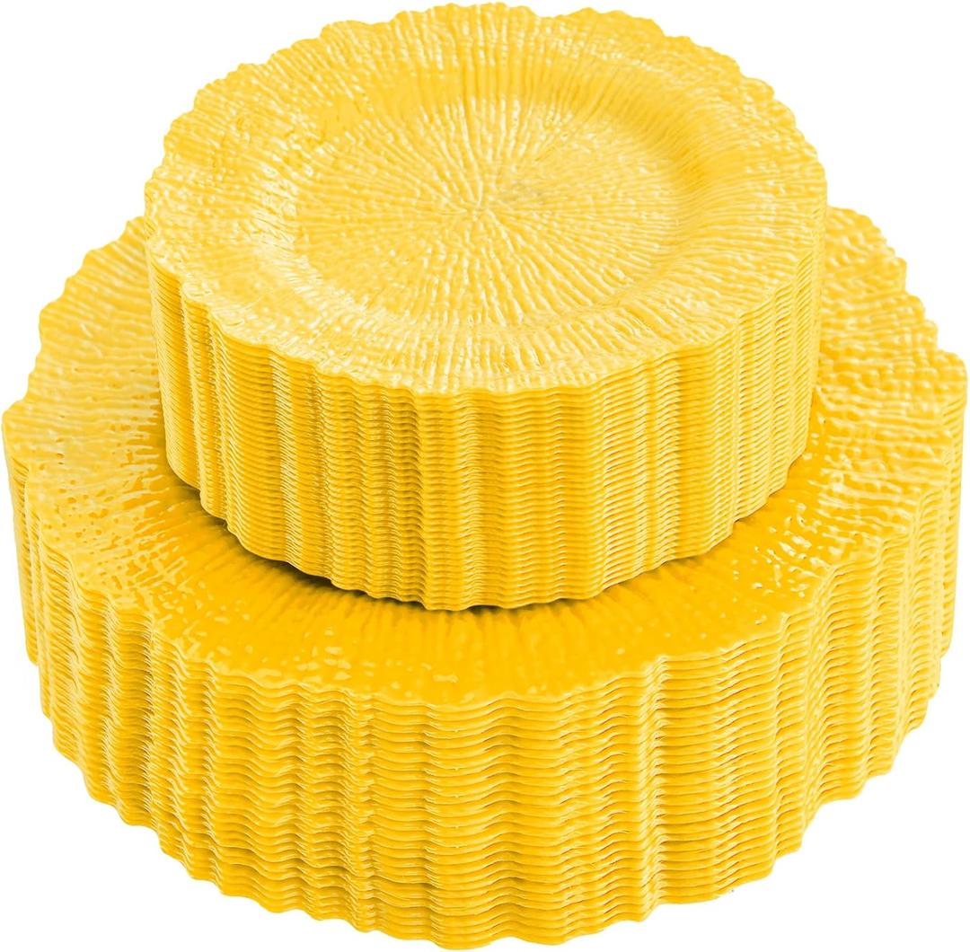 SUT 60 PCS Yellow Plastic Plates, Heavy Duty Yellow Plastic Plates Disposable for Easter Party/Wedding, Include 30PCS 10inch Yellow Dinner Plates and 30PCS 7inch Yellow Dessert/Salad Plates