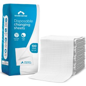 KinderSense Disposable Changing Pads for Baby Diaper (100 Sheets) | Portable Changing Pad Liners (23" x 17.5") | Paper Top Layer - Waterproof Bottom Layer | Leak Proof Infant Changing Mat