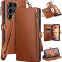 XcaseBar Compatible with Samsung Galaxy S25 Ultra Wallet case with Zipper Credit Card HolderRFID Blocking,Flip Folio Book PU Phone case Shockproof Cover Men Women for S25 Ultra case Light Brown