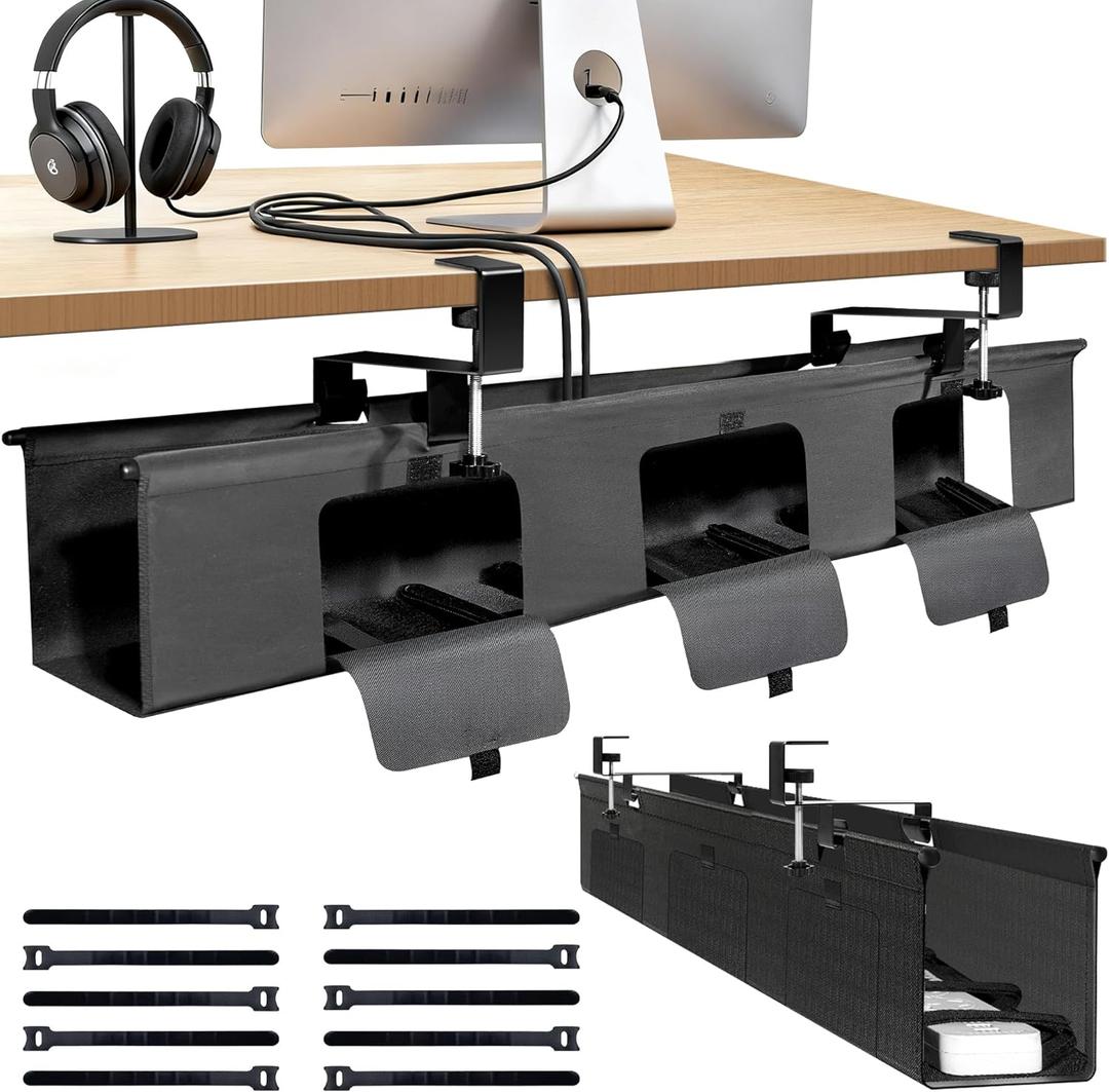 Inefticism Under Desk Cable Management Tray, 36inch NoDrill Standing Desk Cable Organizer, Fabric Tray for Power Strips, Adapters & Cables  Black