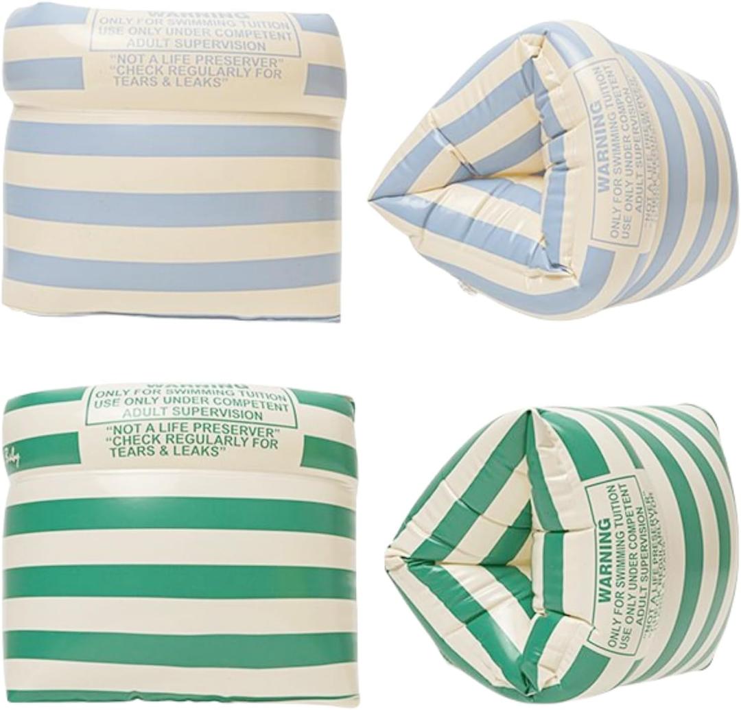 2-4 Pack Arm Floaties for Kids Adult - Vintage Striped Inflatable PVC Swimming Rings Pool Floats Arm Bands for Kids Adult Toddlers Children 3-5-6-12 Years (Blue+Green)