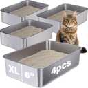 Stainless Steel Litter Box, 23.6"x15.7"x6"(Height) Metal Litter Box 4 Pack,Easy to Clean,Non Stick No Smell Steel Cat Litterbox,XL