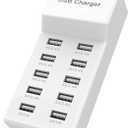 USB Charger Station Block with Rapid Charging Auto Detect Technology Safety Guaranteed 10-Port Family-Sized Smart USB Ports for Multiple Devices Smart Phone Tablet Headphones