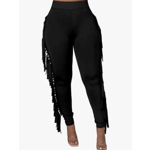 Rimhold Women's Fringe High Waist Solid Bodycon Side Tassel Pants Yoga Sweatpants Bandage Pants Size 2XL