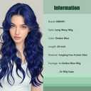 HMHIFI Blue Mixed Black Wigs for Women Long Wavy Blue Wig Natural Middle Part Synthetic Curly Hair Heat Resistant Fiber Hair Replacement Wigs for Daily Party