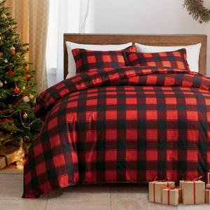 UOZZI BEDDING Duvet Cover Set 3 Pieces Christmas Red and Black Plaid Queen Size - 800 TC with Zipper Closure, 4 Corner Ties - Holiday Design for New Year,Christmas Red and Black Plaid, Queen (1 duvet cover +2 pillow shams)