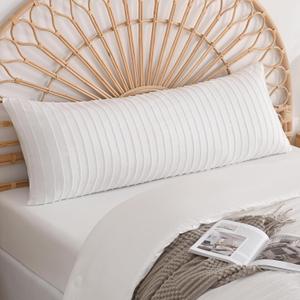 JELLYMONI Pillowcases Body Size White 1 Pack Boho Striped Bed Pillow Covers 20x54in Polyester Envelope Pillow Shams Tufted Bohemian Textured (Pillows are not Included)