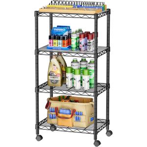 SINGAYE 4 Small Wire Shelves Kitchen Pantry Close Home Organizers and Storage Bathroom Shelf Laundry Room Organization Adjustable Book Metal Garage Shelving Unit (4-Black 11.8"D X 18"W X 45.2"H, Black)