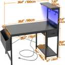 TIQLAB Gaming Desk 40 inch with Power Outlet and LED Light, Computer Desk with Reversible Shelves and Storage Drawer, Small PC Desk for Home Office Table with Bag, Carbon Fiber Black
