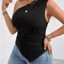 WDIRARA Women's Plus Size One Shoulder Tank Top Ruched Asymmetrical Sleeveless Tops (Black)