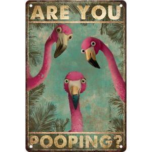 Flamingo Bathroom Decor Metal Tin Sign Funny Wall Art "Are You Pooping" Retro Poster for Guests and Family Restroom Toilet Washroom Tropical Home 8x12 Inch