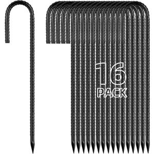 Besitu 12 Inch Rebar Stakes J Hook Ground Stakes 16-Pack Heavy Duty Galvanized Chain Link Fence Stakes Metal Tent Stakes for Outdoor Lawn Decorations Inflatables Canopy Swing Set